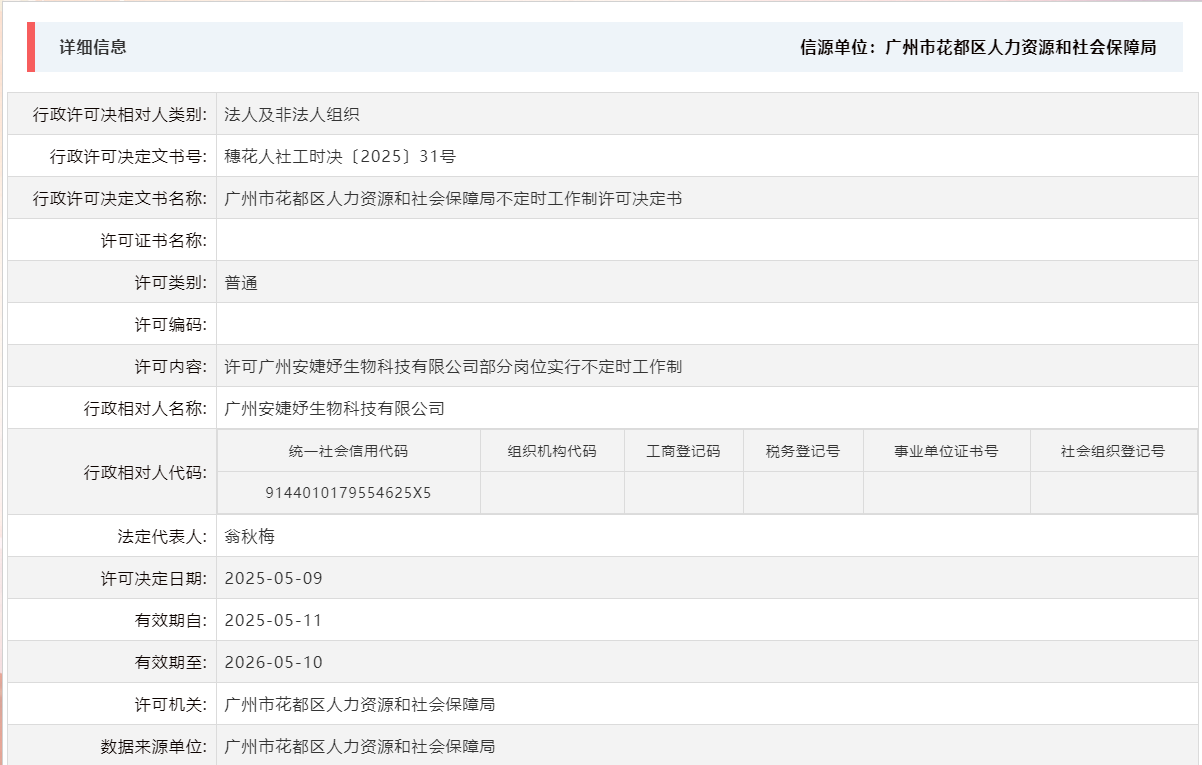 5.9许可广州安婕妤生物科技有限公司部分岗位实行不定时工作制.png