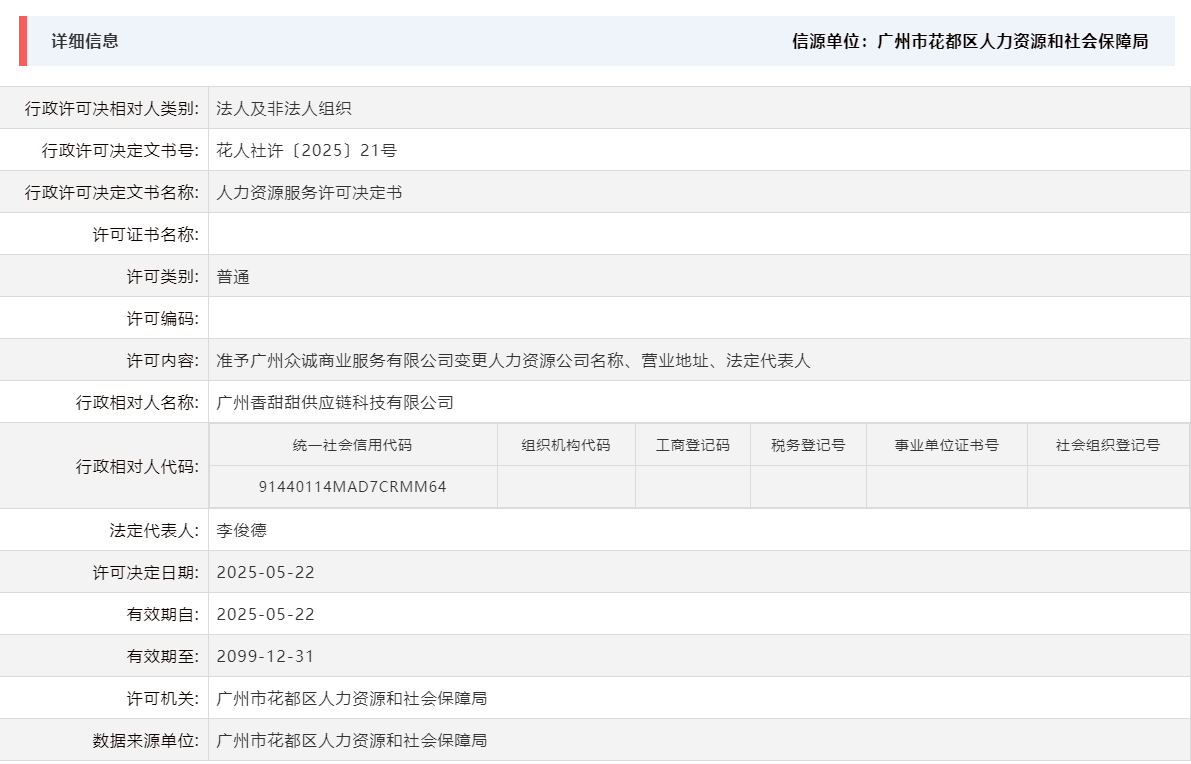 5.22准予广州众诚商业服务有限公司变更人力资源公司名称、营业地址、法定代表人.png